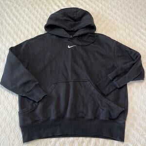 Vintage Nike Center Swoosh Hoodie Sweatshirt Adult Size M Black Drawstring